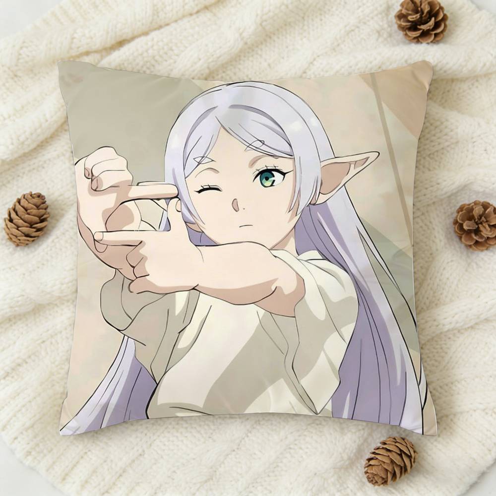 New FFrieren Anime Doublesided Printed Square Decorative Cushion Cover for Sofa Living Room Home Decor
