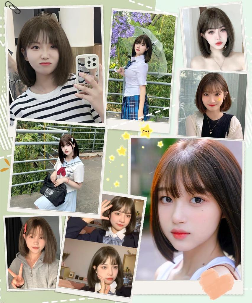 AISIHAIR Brown Short Full Small Heat Harajuku Wig Net Included Wig, Bob, Bob, Wig, Women's, Face, Resistant, Cosplay, Lolita, Style,