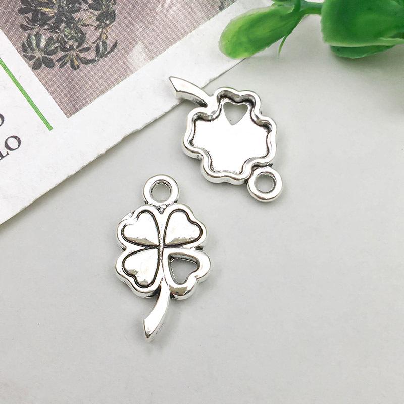 Antique Silver Alloy Four-Leaf Clover Pendant Charm for DIY Jewelry Making