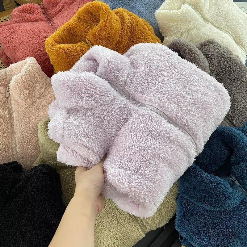 Damen Fuzzy Korallenfleecejacke: Warm, Locker, Übergröße, Stehkragen, Herbst-/Winter-Stil