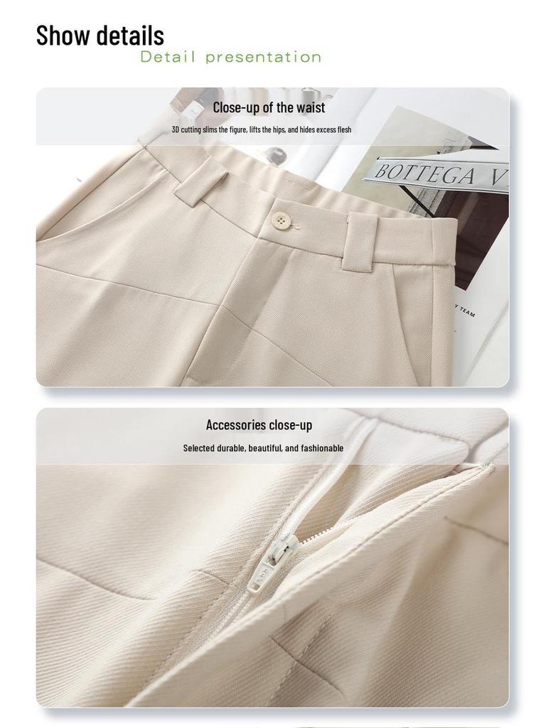 Khaki Straight-Leg Pants for Women: 2025 New Spring/Autumn Style, Casual Nine-Point Draping Suit Pants