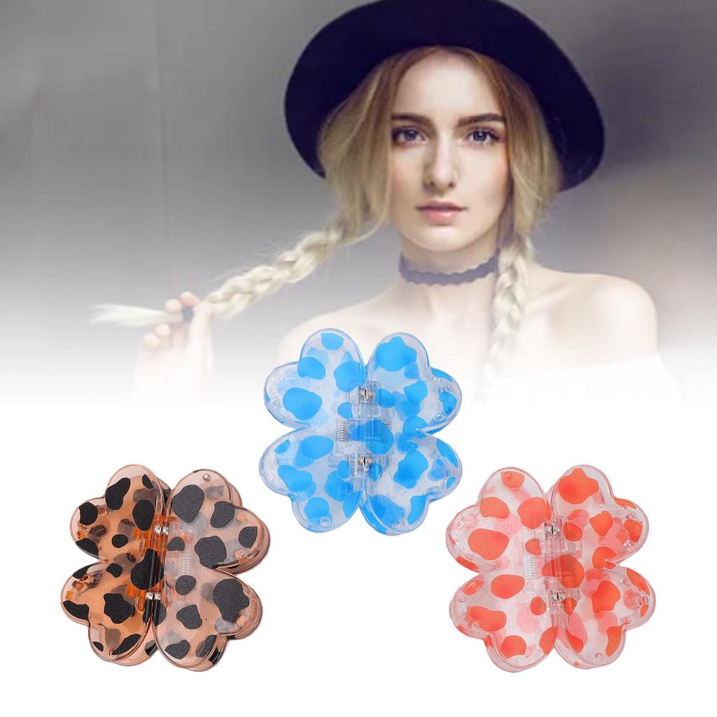 3 Pcs Magnet Four Leaf Hair Clips Small No Slip Strong Hold Women Hair Clips Trendy Leopard Brown Blue Orange