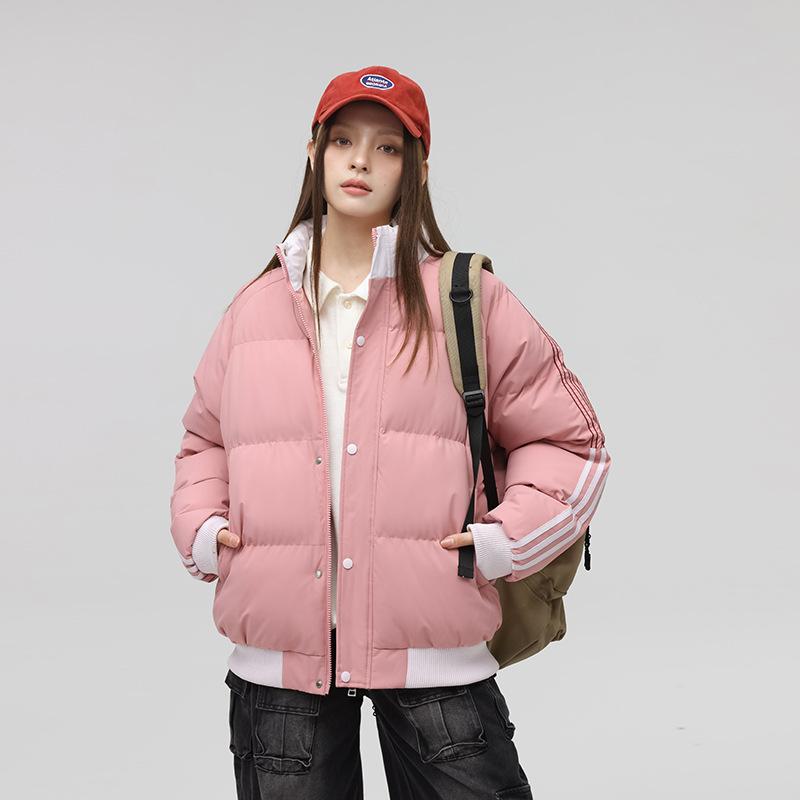 

Куртка-стойка с тремя полосами, мужская зимняя стеганая куртка, утолщенная теплая свободная повседневная стеганая куртка 3XL розовый