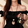 Vintage Maillard Color Smudge Resin Necklace Fashion Versatile Long Oval Pendant Sweater Chain