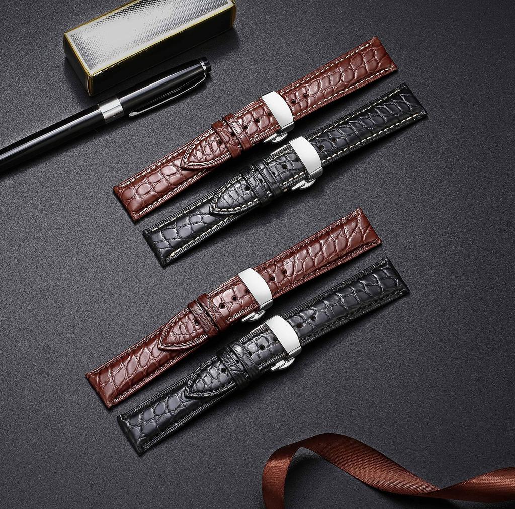 Tristraps Genuine Leather Band Replacement Crocodile Watch Strap Replacement [Triton] Crocodile/Cowhide D-Buckle 12mm-24mm Strap/Waterproof/Sweatproof