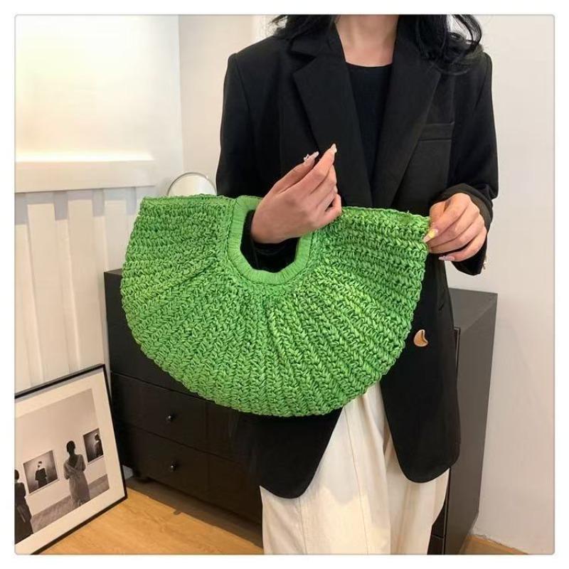 Multi-color hand carry straw bag large capacity versatile handwoven bag seaside vacation beach handbag