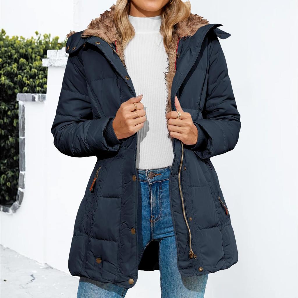 Women's Solid Color Hooded Acket Cotton Jacket