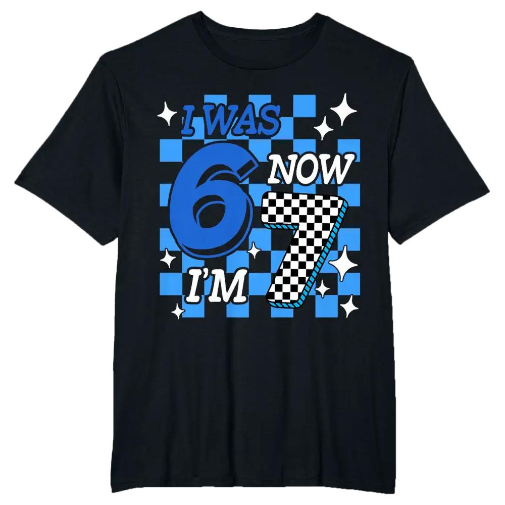 Ich war 6, jetzt bin ich 7 Geburtstag Heiß verkaufendes Bedrucktes Kinder Kurzarm Freizeit Rundhals Oberteil Sommer Polyester Stoff T-Shirt