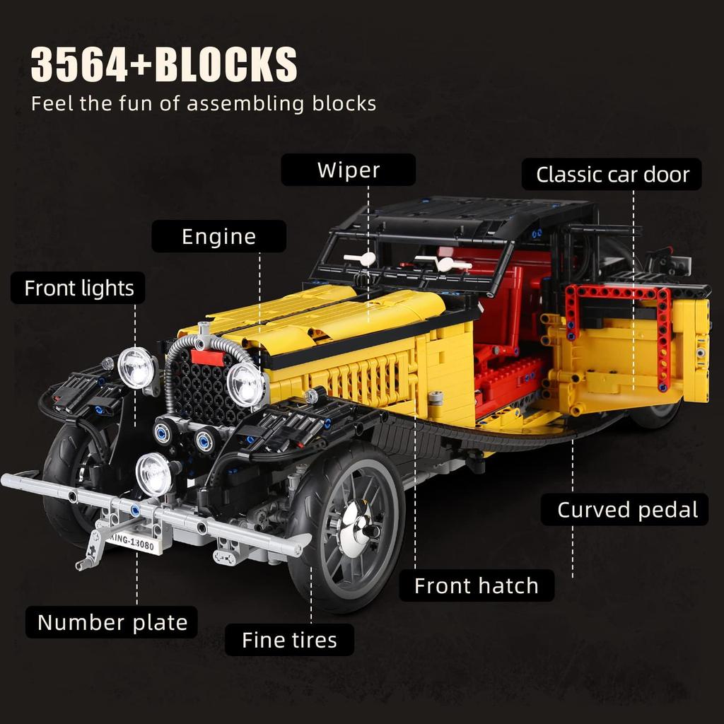 Mould King 13080 High-Tech Retro Car T 50 Building Block Kit, MOC Collectible Model Car Building Block Toy Kit, STEM Kids Learning Toy Building Block