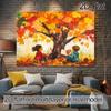 2D Herbst Lese Kinder Hintergrund, Herbstbaum Buch Szene Wandbehang