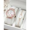 Light Luxury Women's Watch Set, Rose Gold Case with Diamond Bezel, Simple Casual Belt Watch