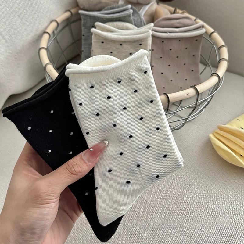 Graue Polka-Dot Baumwoll-Slouch-Socken für Damen - Atmungsaktiv, Weich, Umgeschlagener Bund, Vielseitig, Geeignet für die Zeit nach der Geburt.