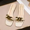 Women Slippers Chunky Sexy Low Heels Shoes Spring New Designer Sandals Chain Pvc Slingback Slides Casual Women Flip -Flops