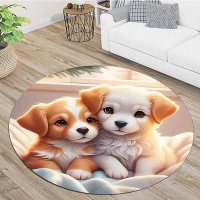 Adorable Puppy Design Round Rug Flannel Soft Floor Mat for Kids Room Nursery Playroom Area Carpet Non Slip Durable Easy CleanPet