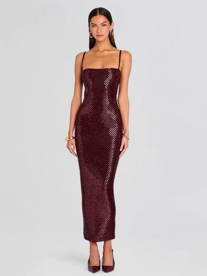 

Elegant Luxurious Full Diamond Long Bandage Dress Extra Large багровый