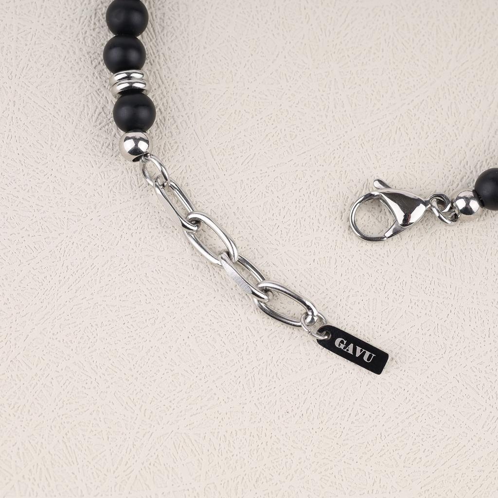 GAVU Matte Onyx Stainless Steel Amulet Power Stone Bracelet for Men