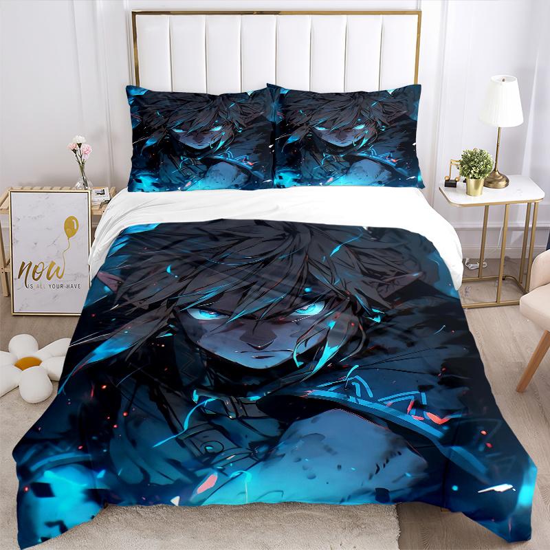 3pcs Blue Eyed Warrior Printed Duvet Cover Set (1 * Cover+2 * Pillowcase, Without Core), Suitable for Home Bedroom, Guest Room, Dormitory Decorat