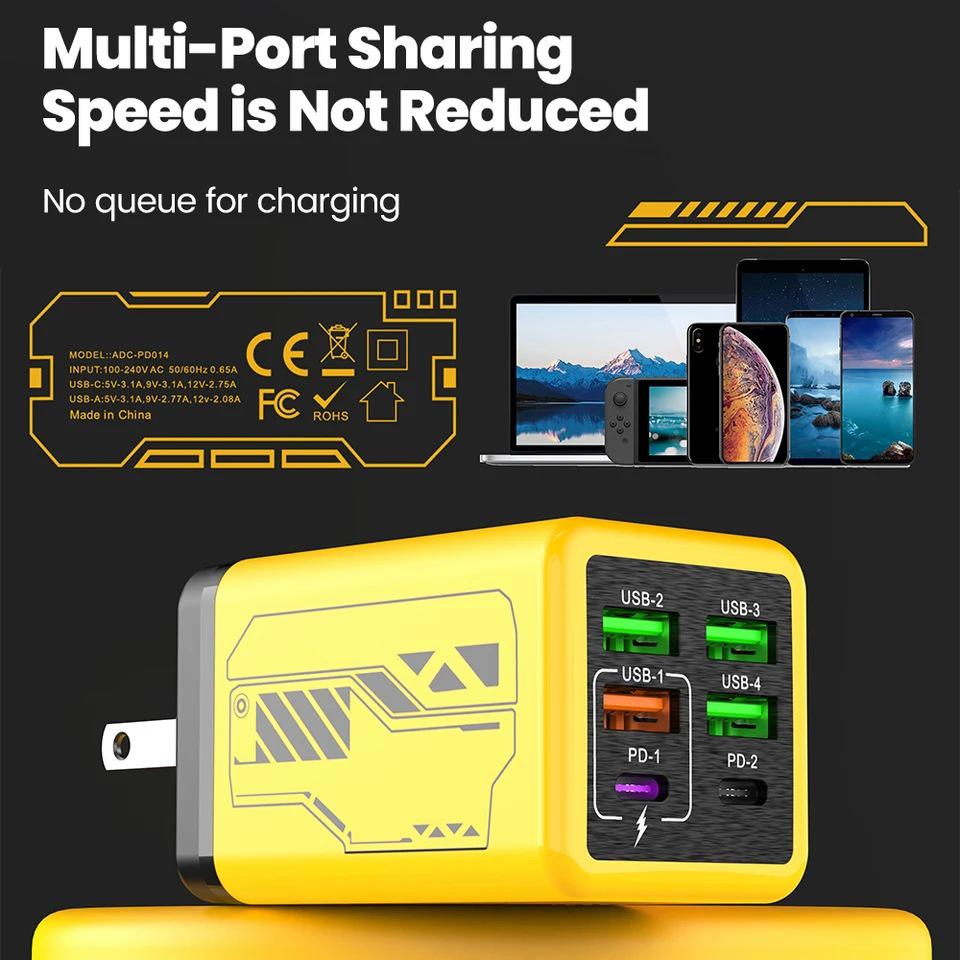 240W Multi-Port Smart Travel Charger with 4 USB-A & 2 USB-C PD Ports