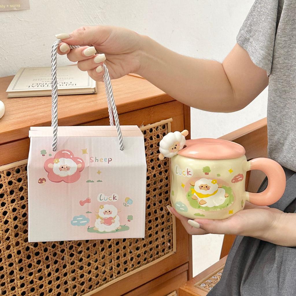 Cute Cartoon Lamb Ceramic Cup Birthday Gift Girl Mug with Lid Couple Girl High value Water Cup