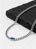 Men's Blue Natural Stone Chain Necklace,5mm Trendy Stainless Steel Cuban Link Choker,Hip-hop Punk Jewelry Gift