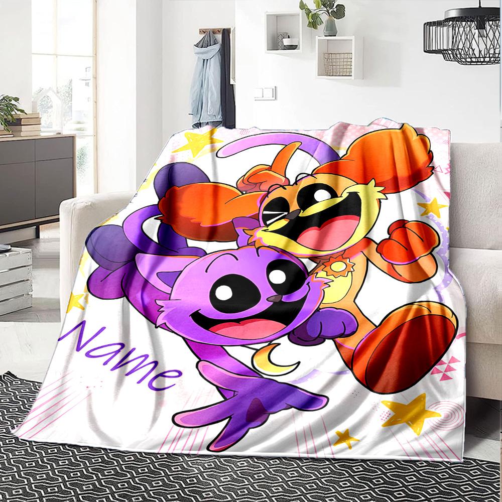 Customiz Name Personality Smiling Critters Blanket Soft &Warm Sofa Office Bed Travel Lunch Break Blanket, Gift Suitable All Seasons