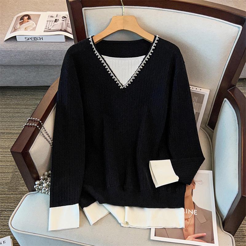 

Plus Size Loose Fit Round Neck Knit Sweater, Mid-Length, Long Sleeve, 200-350 Jin, Style 804 2XL чёрный