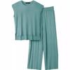 2026 Solid Color Knit Set: Sleeveless Top & Wide-Leg Crop Pants, Slim Fit, Round Neck