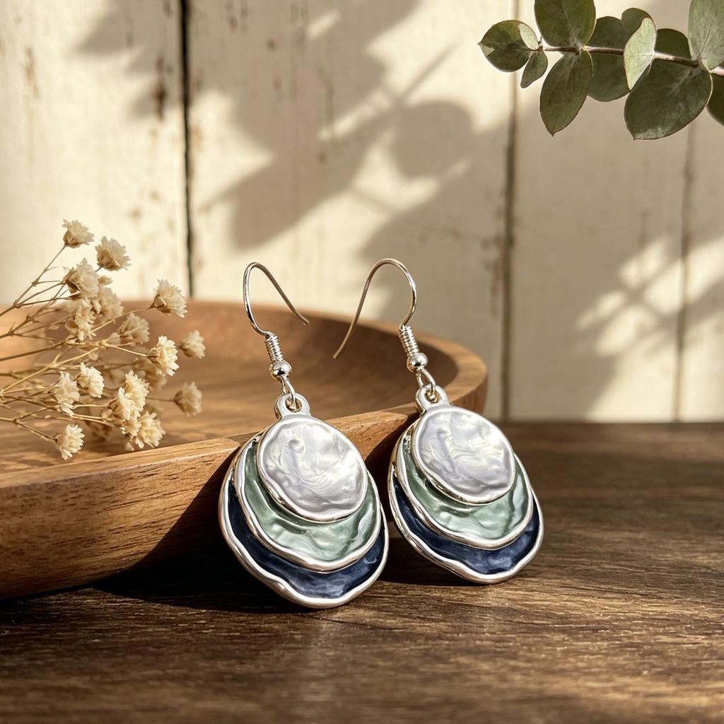 European and American popular hand-painted three-layer round cake earrings Bohemian women's temperament versatile earrings