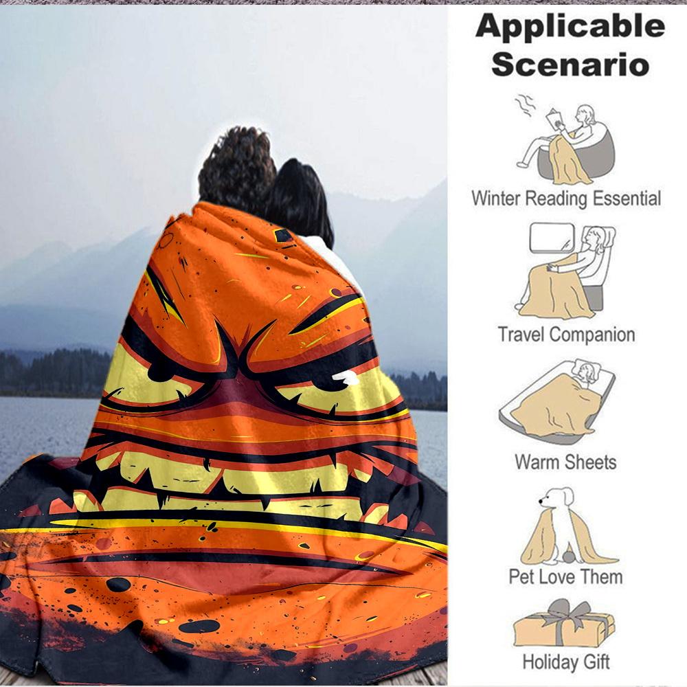 1pc Angry Face Blanket, Lightweight Flannel Throw Blanket For Sofa, Bed, Travel, Camping, Living Room, Office, Couch, Chair, And Bed