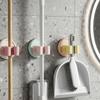 3PCS Multi-functional Plastic Suction Cup Mop Holder Wall Mounted Waterproof Mop Clip Space Saving Mop Storage Rack Bathroom