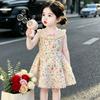 Girls Summer Sweet Sleeveless Floral Cotton Dress for Beach