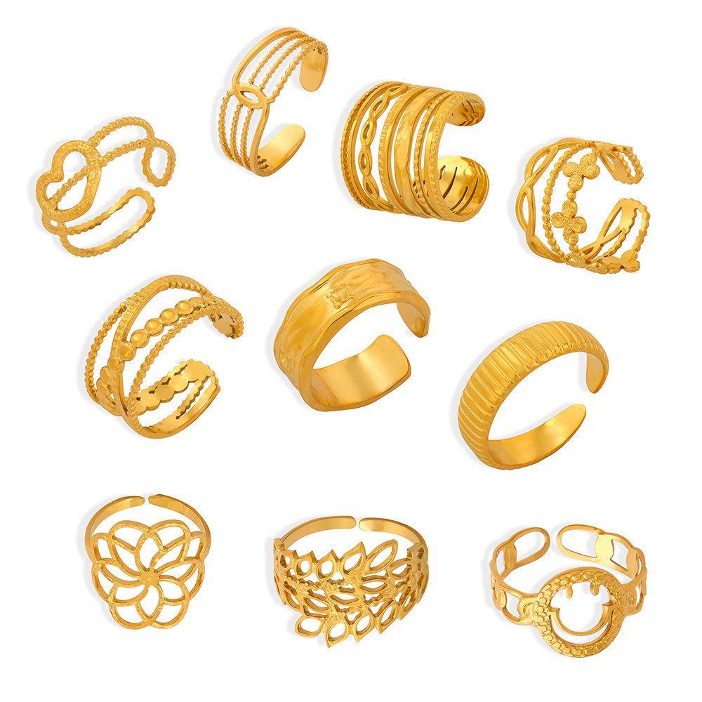 Fashion Commuting Simple Geometric Jewelry Hollow Multi-layer Texture Splicing Design Sense Index Finger Ring Titanium Steel Open Ring