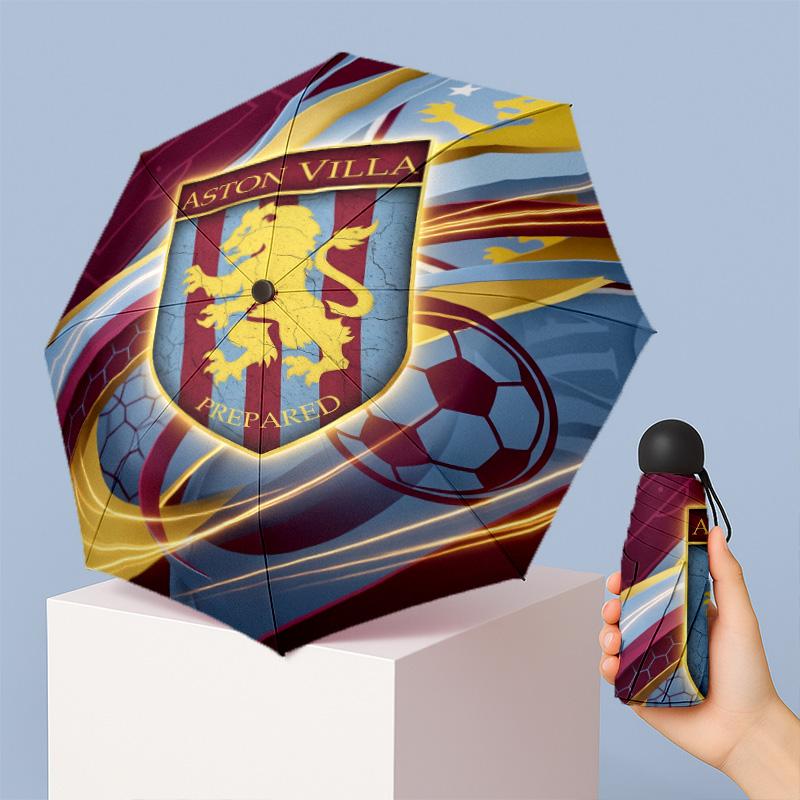 Aston Villa Football Pattern Printed Mini 5 Folds 8 Ribs Compact Umbrella Windproof Waterproof Lightweight Portable Folding