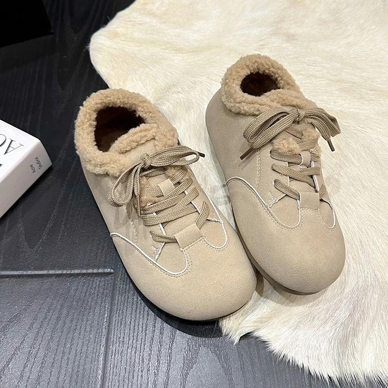 Winter New Flat Shoes Women's Round Head Suede Front Lacing Soft Sole Anti-slip Wear-resistant Short Boots