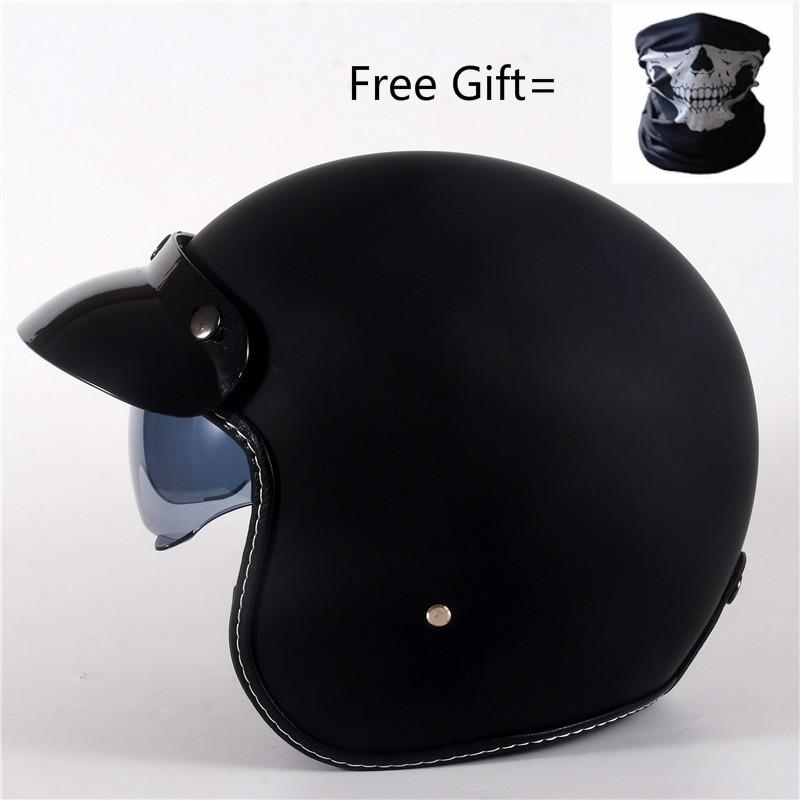 Half Face Vintage Motorcycle Helmet Retro German Kask,Cafe Racer,Scooter,Cruiser,Chopper,Matte Black Leather DOT
