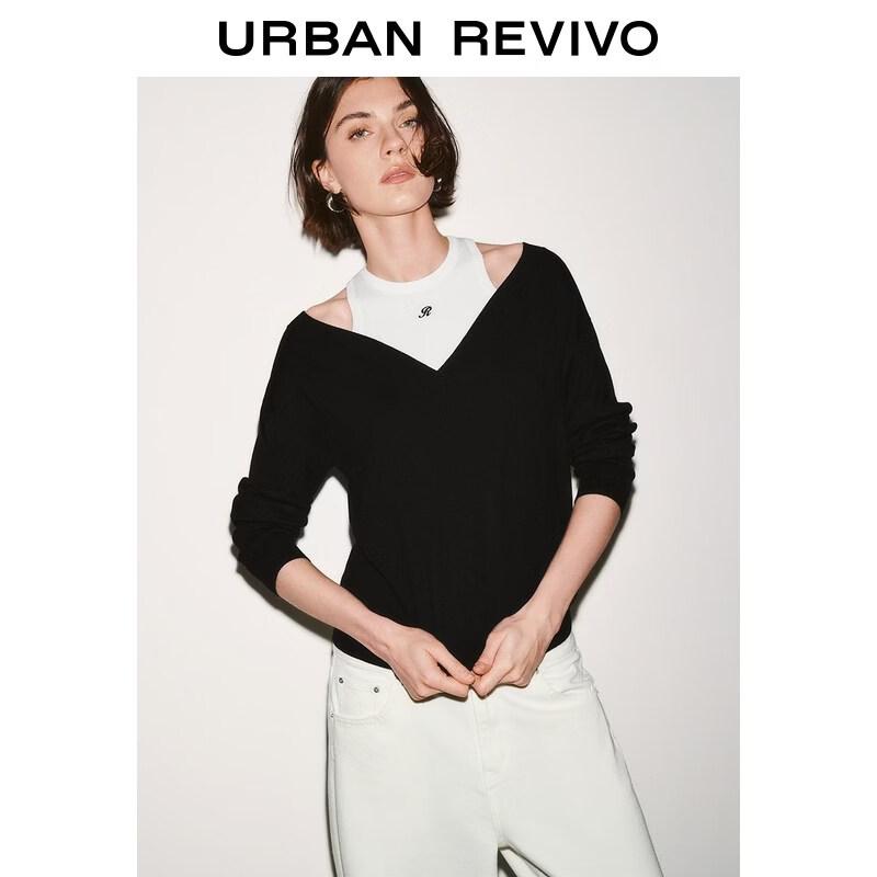 UR 2026 Women's Elegant Color-block Embroidered Knit Sweater