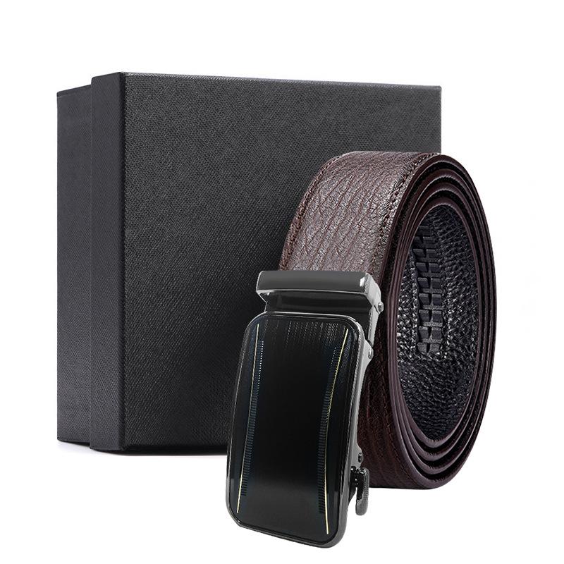 Business brauner Wasserwellen-Gürtel Geschenkbox erste Schicht Rindsleder Legierungs-Schnallenkopf Geschenk High-End Automatik-Schnallen-Set