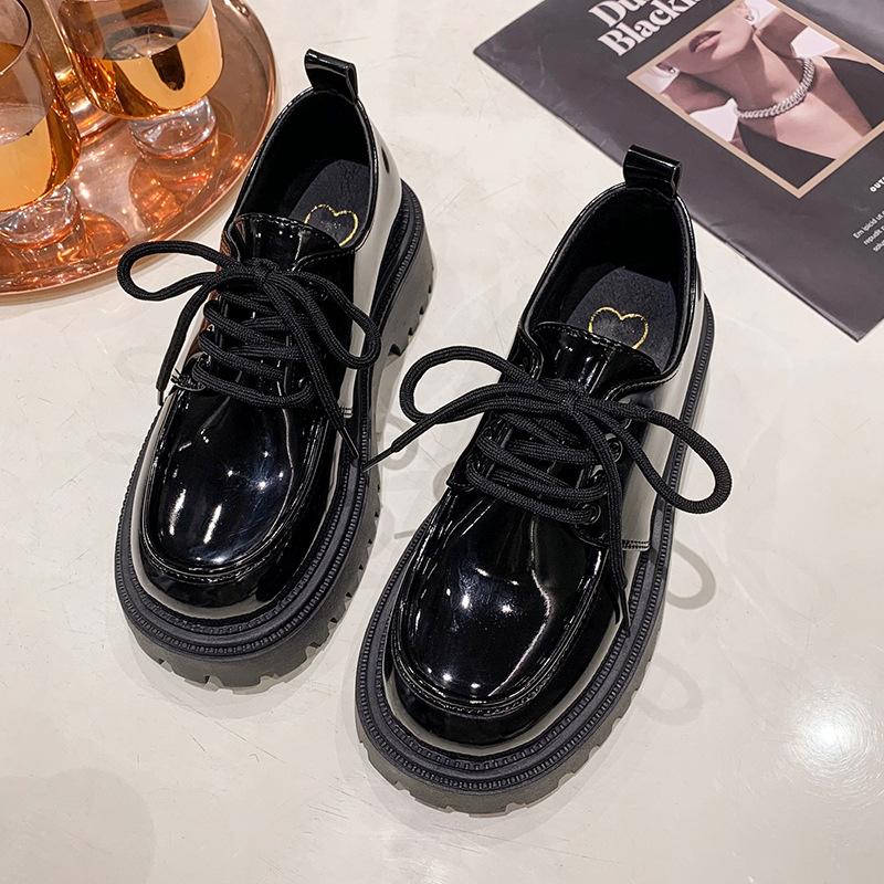 British style small leather shoes women's 2025 new autumn shoes platform-soled lace-up round head single shoes spring and autumn retro loafers