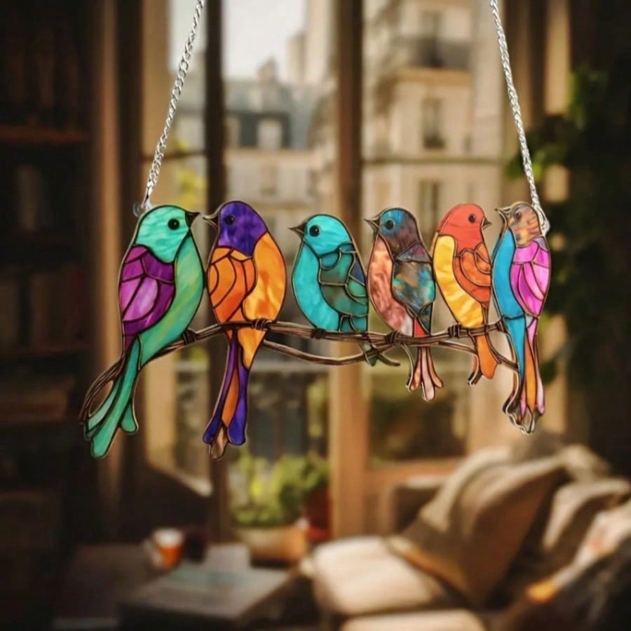 6 Birds Flat Sun Catcher: Perfect For Bird Lovers, Festive Decor, Outdoor Gardens, Windows & Walls