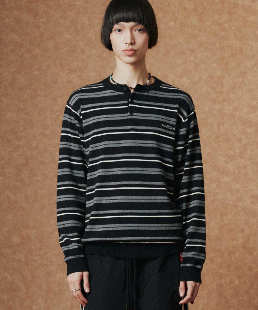 WMC Multi-Stripe Henley Neck Knit_Black