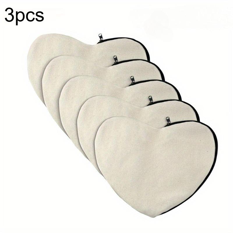 

3/5pcs Heart-shaped Canvas Makeup Bag with Zipper - Multifunctional DIY Craft Bag for Storing Cosmetics, Stationery Storage Bags
