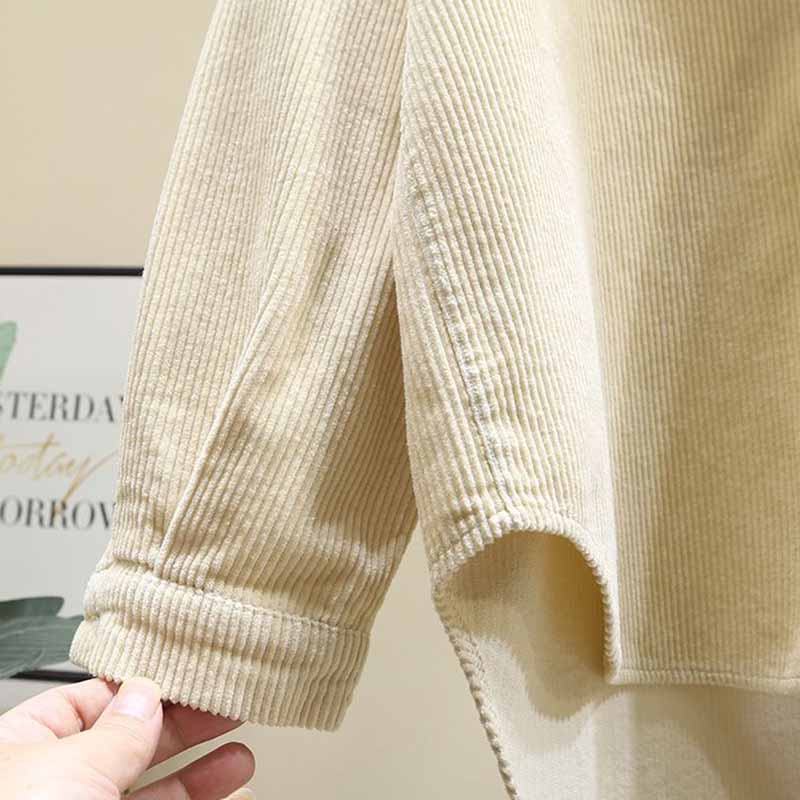 Long-sleeved Shirt Women Winter Thickened Loose Casual Medium-length Solid Color Button Cardigan Shirt