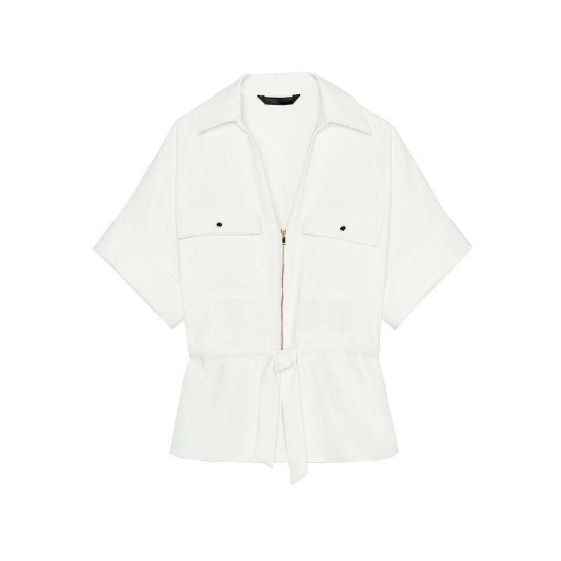 Spring and Summer Crepe Comfortable Short Sleeve Lapel Shirts 2273957 High Waist Wide Leg Casual Trousers 2116957