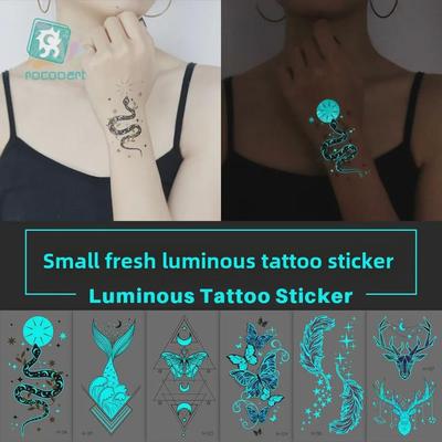 Müzik Festivalleri için Mavi Su Geçirmez Işıltılı Dövme Çıkartmaları - Yılan ve Kelebek Tasarımları