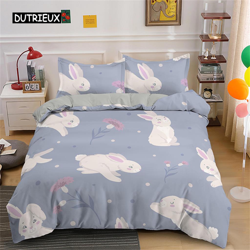 

Милый мультяшный кролик комплект постельного белья небесно-голубой пододеяльник для дома девочек детей подростков спальня украшения пододеяльник покрывало одеяло чехол EU single(135x200cm)