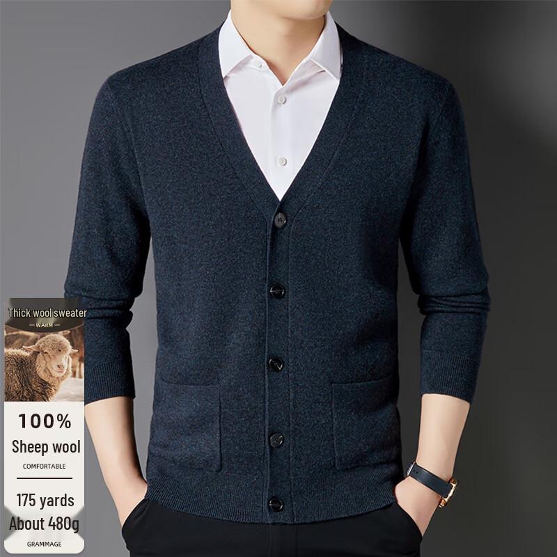 

Fengxun Men s 100% Pure Wool Solid Color Cardigan Sweater 3XL (190cm)