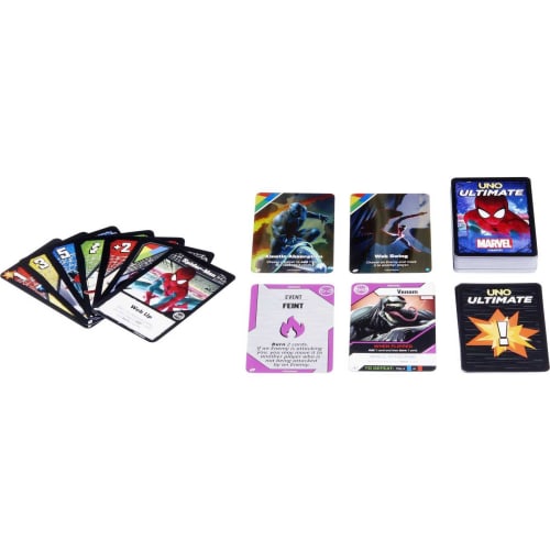 UNO Ultimate Marvel Card Game Add-On Pack with Spider-Man Character Deck & 2 Collectible Foil Cards, Collectible Gift for Kids, Ages 7+