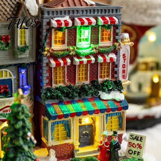 Christmas Atmosphere Enhancers 2Pcs Train Music Box with Rotating Light, Snow Village Carousel Winter Wonderland Party Favors Ornament, Battery/USB