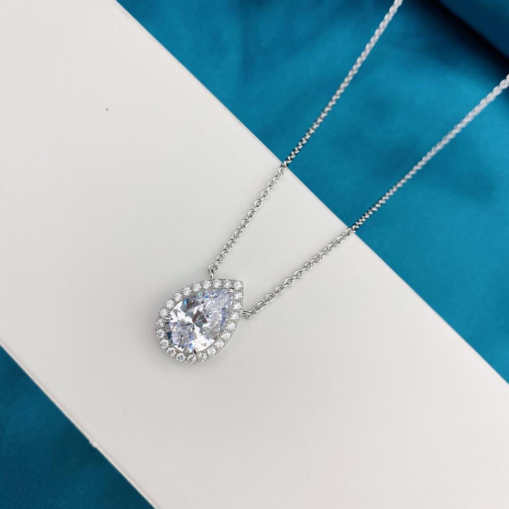 Tancise Jewelry S925 Silver Pendant Inlaid with 8*12 Drop-shaped High Carbon Diamond Fashion Women Necklace 40+5.