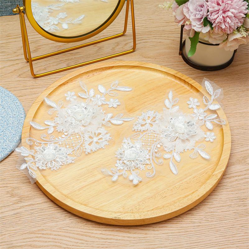 Beads Car Stock Three-Dimensional Embroidery Pair Of Flowers Lace Lace Sticker Flower Material Accessories Clothing Clothes Decorative Flower Pieces